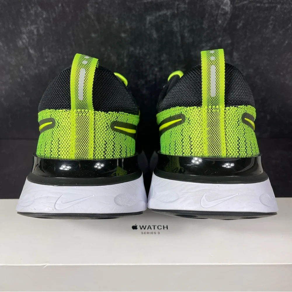 NIKE INFINITY RUN REACT 2 MENS ROAD RUNNING SHOES SIZE 10 FLYKNIT VOLT BLACK GRE - Picture 3 of 10